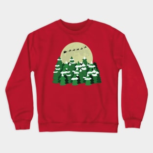 Santa's Sleigh with Christmas Trees and Full Moon Crewneck Sweatshirt